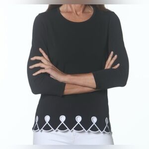 E.L.I. Luxurious Black and White Women’s 3/4 Sleeve Embroidered  Top Size M